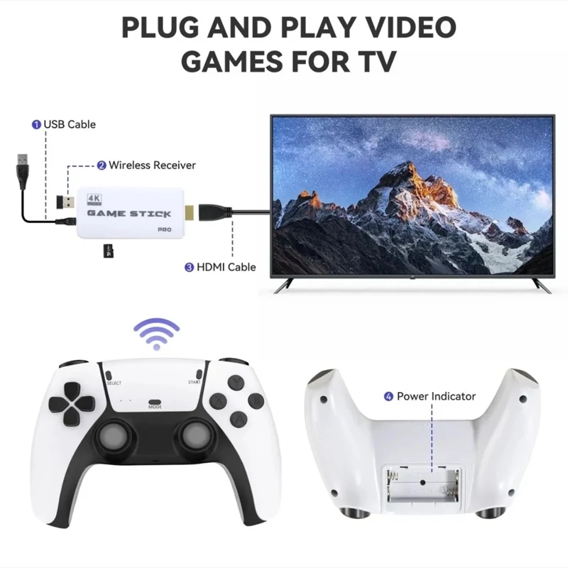 گیم استیک مدل 4K حافظه 64 گیگ با دو دسته بی سیم