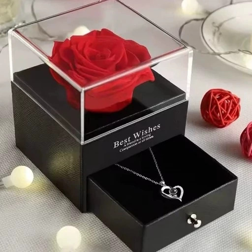 جعبه جواهرات کشویی مشکی وارداتی با رز جاودان